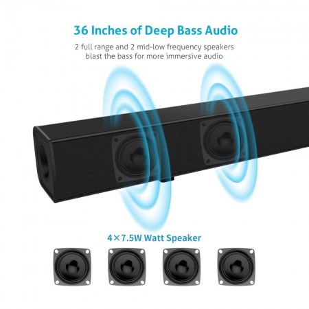 Sound Bar [2018 Upgraded] Meidong Sound Bars for TV 36 inch Wireless and Wired Bluetooth Soundbar Home Theater Surround Speakers with Optical Cable and Remote Control 